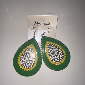 Green + Yellow + Silver Earrings